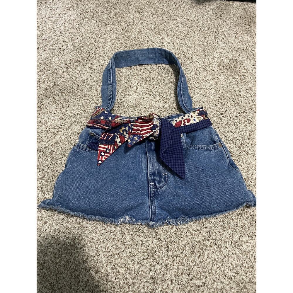 Y2K Upcycled Denim Jean Purse Jordache American Flag Scarf Belt